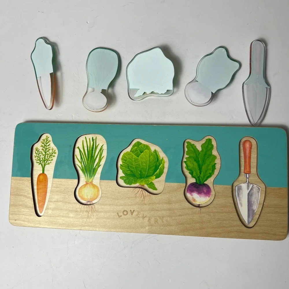 Lovevery Vegetable Garden Peg Puzzle Toddler Wood Montessori Learning Toy